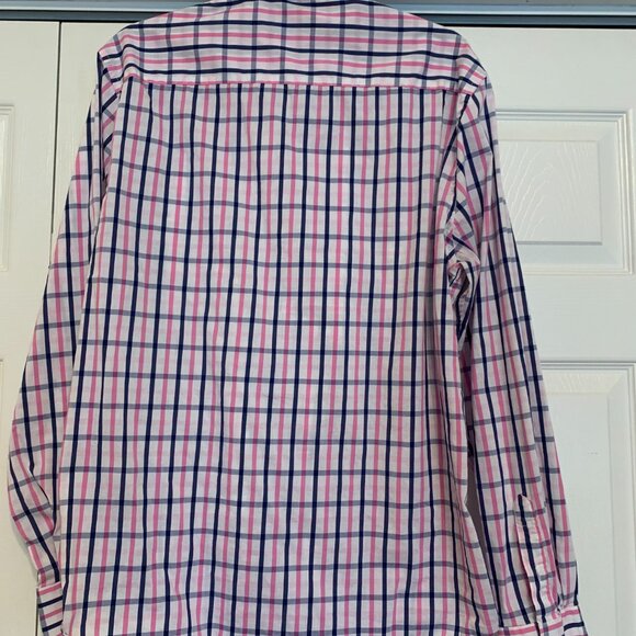 Men's Simply Southern Plaid Long Sleeve Button Up White Navy Pink Shirt XL - Picture 2 of 12
